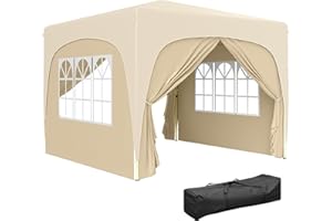 Outsunny 3 x 3(m) Pop Up Gazebo with Sides and Carry Bag, UPF50+, Height Adjustable Party Tent Instant Event Shelter for Garden, Outdoor, Patio, Sand