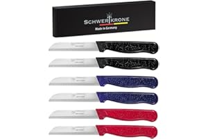 Schwertkrone Lot de 6 couteaux à éplucher, fabriqués à Solingen - En Allemagne - Pour légumes, fruits, cuisine - Lame de 9 cm