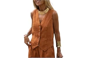 KWTF Gilet da donna in lino di cotone tinta unita con gilet da indossare all'esterno per andare al lavoro con gilet da donna
