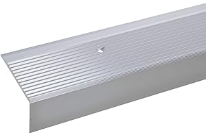 acerto 33713 Perfil angular de escalera de aluminio - 100cm 28x50mm plateado * Antideslizante * Robusto * Fácil instalación | Perfil de borde de escalera perfil de peldaño de escalera
