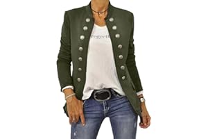 shownicer Damen Blazer Elegant Anzugjacke Mantel mit Knopfleiste Military Blazer Lang Slim Fit Freizeit Stehkragen Business Büro Anzug Jacken