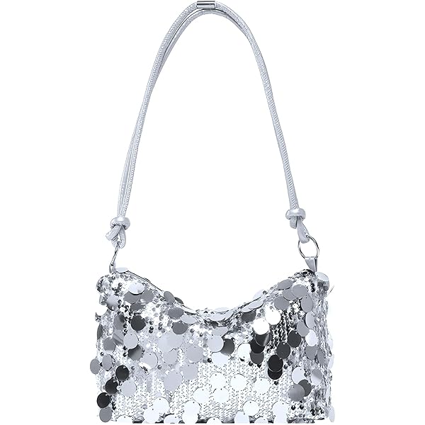 Jeesblsy Sac de Soirée Pochette Brillant Argenté Sac à Main en