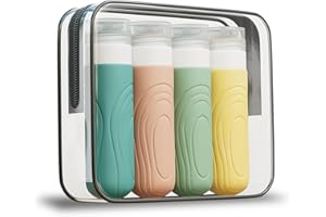 LIPAUX Botellas de viaje para artículos de tocador, Aprobado por la TSA Tamaño 3oz Recipiente de Silicona a Prueba de fugas para Champú, Acondicionador, Fácil de presionar y Portátil, Esenciales para Viajes