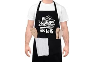 Halinuia Tablier Barbecue Homme,Tablier de Cuisine pour Homme,Réglable Étanche Noir Tablier BBQ personnalisé pour Barbecue Fête,Fête des Pères,Anniversaire,Noël,Saint-Valentin