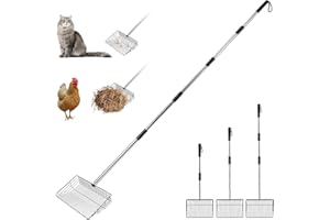 VEGOATY Pelle à déjections pour poulailler, accessoires de poulailler, 4 pelles réglables de 170 cm, pelle pour séparer les déjections et les débris du sable de poules, litière, pelle à poulet, pelle à poulet