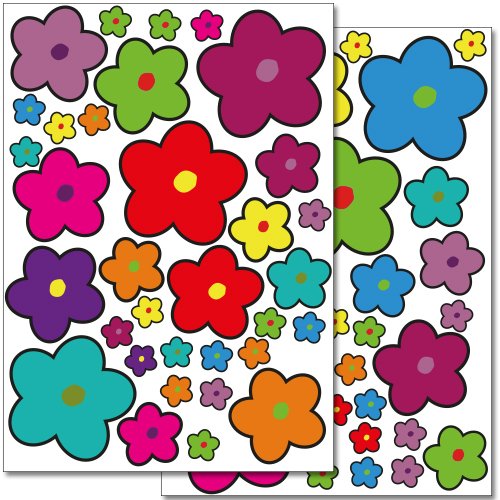 Wandkings Blumen Design 5 Wandsticker Set, 68 Aufkleber, 2 DIN A4 Bögen, Gesamtfläche 60 x 20 cm