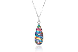 GEMKORA Black Opal Crystal Pendant Necklace, Fire Play Gemstone, Birthstone Crystal, Healing Stone, Gift for Women Mom Her, Statement Jewellery, 925 Sterling Silver 18 inch