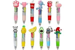 XYUXWLG Multicoloured Pens, 12 PCS Pens for Kids 4-Color Fun Cartoon Mini Retractable Ballpoint Pens, Party Bag Fillers for Kids Class School Supplies