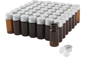 CADBIBE 10 ml di fiale di vetro ambra con Tappi a Vite e Tappi di Plastica, Flacone del Campione di Liquido Piccolo Marrone, Flacone a Prova di Perdite, 50 Pezzi