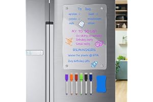 Aowin Acrylic Magnetic Dry Erase Board for Fridge,Clear Whiteboard for Refrigerator,Fridge Magnetic Weekly Calendar Board,Notepad Memo to Do/Grocery List White Board with 6 Colors Markers & 1 Eraser