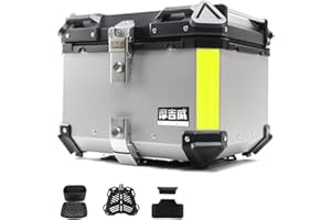 CcacHe Topcase Motorradkoffer Wasserdicht Top Case 36L 45L 55L 65L Universal Roller Koffer Aluminium Motorrad Heckbox Helmkoffer Aufbewahrungsbox Rollerkoffer Mit Sicherheitsschloss(Silber,55L)