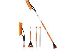 EcoNour 57" Detachable Snow Brush with Ice Scraper for Car Windshield and Window | 4-in-1 Design, Scratch-Free Bristles, EVA Foam Grip | Perfect Snow Accessories for SUVs, Trucks, and Jeeps
