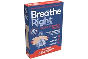 Breathe Right Extra Strength Beige 8 Pieces, Nasal Strips for Snoring, Nose Strips for Breathing, Blocked Nose Relief, Drug-Free Snoring Aid for Men and Women, Pack of 8