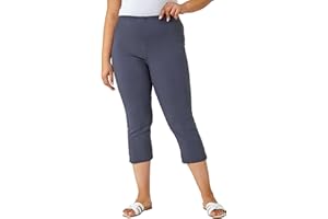 Roman Originals Plus Size Cropped Trousers for Women UK Ladies Curve Capri Leggings Summer Pants Short Crop Stretch 3/4 Length Three Quarter Pedal Pusher Clothes Elasticated