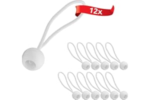 ECENCE 12 Tendeurs élastiques avec Boule en Plastique, Crochets élastiques, élastiques de Tente pour Les bâches, pavillon de Jardin, tentes, Tension élevée Blanc