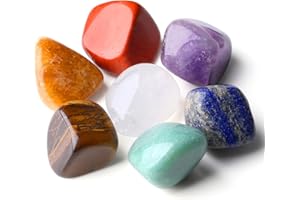 GUJOXILA 7 Chakra Healing Crystals Gemstones Set Tumbled Polished Palm Stones Bulk Chakra Spiritual Reiki Divination Meditation Coloured Rock Stone 0.22lb