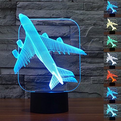 HeXie LED Night Lights 3D Illusion Bedside Table Lamp 7 Colours Changing Sleeping Lighting with Smart Touch Button Cute Gift Warming Present Creative Decoration Ideal Art and Crafts (Plane)