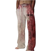 Pantalon Halloween Homme - Jogging Motif éclaboussures De Sang - Coupe Ample Avec Cordon - Poches - Pour Fête Déguisée, événement Horreur