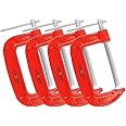 KROST Heavy Duty C and G Clamp Set, 6" C-Clamp for Metalworking, Woodworking, 6-Inch Max Jaw Opening, Red (4pcs)
