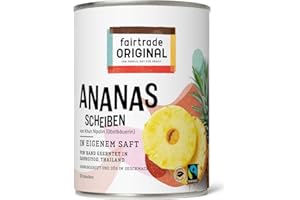 ‎FAIRTRADE ORIGINAL Ananas in Dosen von Fairtrade Original | 560 g Ananasscheiben in eigenem Saft | 10 Ananas Scheiben ohne Zucker | Sweet Pineapple | Dosen Ananas Fair Trade und natürlich (1 Dose (560g))