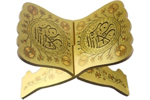 MILISTEN Atril plegable de madera Kuran Biblia sagrada, soporte para notas de Corán, soporte de lectura para oficina, escuela, ramadán, decoración de mesa Eid al Fitr, color dorado