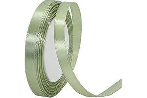 HONGCI Lot de 22 m de ruban de 10 mm de largeur, en polyester satiné double face, épais pour emballage cadeau, travaux manuels, Noël, Saint-Valentin, bouquets, décoration de gâteaux et mariage, vert sauge