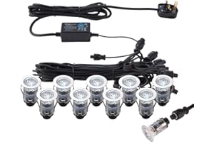 NATIONAL LIGHTING IKON PRO Pack of 10 Colour Changing (CCT) Daylight White & Blue LED 25mm Round Stainless Steel Outdoor Garden Decking Pathway Kitchen Plinth Lights Kit - IP67