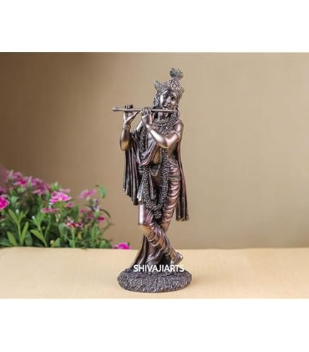 Krishna Statue Mit Flöte - Goldene Aluminium Figur Für Indische Festivals & Home Decor