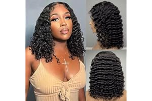 DURGIO 12 Inch Bob Wig Human Hair 13x6 Deep Wave Lace Front Wig Human Hair 180% Density Pre Plucked Wet and Wavy 13x6 Transparent Lace Front Wigs for Women