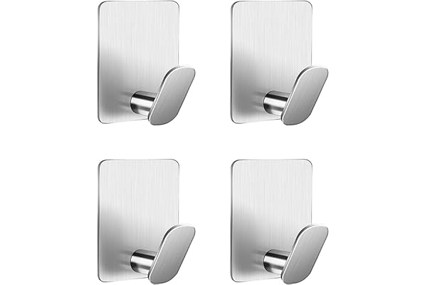 Adurei 4 Pièces Crochet Adhesif Mural Porte Manteau Adhésif Porte Serviette Salle de Bain Accroche Torchon Cuisin Crochet Adhesif Serviette Sans Perçage Acier Inoxydable, Argent