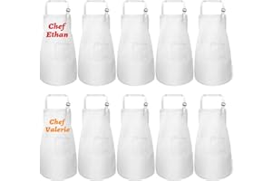 Geebuzz 10 Stück Kinder Schürze Einstellbare Blank DIY Kinder Koch Schürzen Handwerk Schürzen mit Taschen für Küche Malerei Kochen Backen