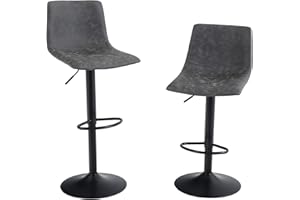 ‎PHIVILLA PHIVILLA Barhocker Set mit 2 Barhockern mit Rückenlehnen und Fußstütze, verstellbar, Drehgelenk, Gasdruckfeder, PU-Leder, Küchenbarhocker, Frühstücksbarhocker für Theke, Küche und Zuhause, Grau