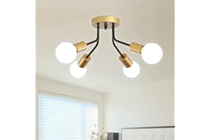 MRHYSWD Gold and Black Ceiling Lights Living Room Industrial Light Fittings Ceilings, 4 Lights Sputnik Ceiling Light Vintage Ceiling Lamp for Bedroom Kitchen Hallway with E27 Socket, Without Bulbs