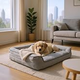 viscopet Premium Sofa Blok sungerli Alezli Fermuarlı Yıkanabilir K&ouml;pek Yatağı (Large, Gri+Fume)