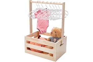 UNICRAFTALE - Caja de ducha de bebé de madera, armario de almacenamiento para bebé, cesta de fiesta con asa y 8 perchas para niños, cesta de regalo de bienvenida para embarazo, nuevos padres