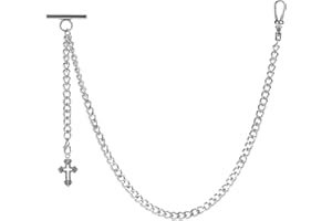 ZTA Men's Albert Pocket Watch Chain Vest Chain for Men FOB T BAR with Cross Design Pendant FOB Charm