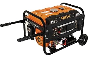 T-MECH Portable Petrol Generator 3300W 7HP 4 Stroke 210cc Electric Key Start Digital Display Single Phase Emergency Power 230V AC 12V DC Output Powder Coated Steel 12L Fuel Tank Wheels Tool Kit & Funnel