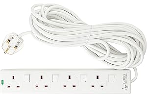 PRO ELEC PELB1942 4 Gang Switched Surge Protected Extension Lead White, 10m