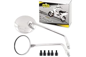 Area1 Chromowane lusterko wsteczne do skutera, zestaw lusterek wstecznych (prawe + lewe), okrągłe, atest E, 2 x M8 prawy + 1 x M8 gwint lewy kompatybilny z Piaggio, Honda, Kymco, Yamaha, Peugeot, Suzuki Sym Niu Daelim KSR RCH