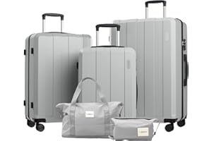Vallsero Koffer Set, Gepäck Set, Trolleys, Reise Koffer 5tlg, ABS, TSA-Schloss, Enthält 1 Reisetasche und 1 Kulturbeutel, 4 Rollen, Aluminium-Teleskopgriff (Darkgrey)