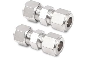 BEATIFIC Lot de 2 raccords de tuyau de compression - En acier inoxydable OD - 8 mm - Raccord droit - Pour tuyauterie et compresseurs d'air - Argenté