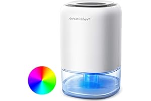 Deumidificatore Casa-Kitette Deumidificatore Portatile,Con serbatoio Dell'acqua da 1400 ml,Deumidificatore Ambiente Armadio,Luci LED 7 colori, Spegnimento Automatico