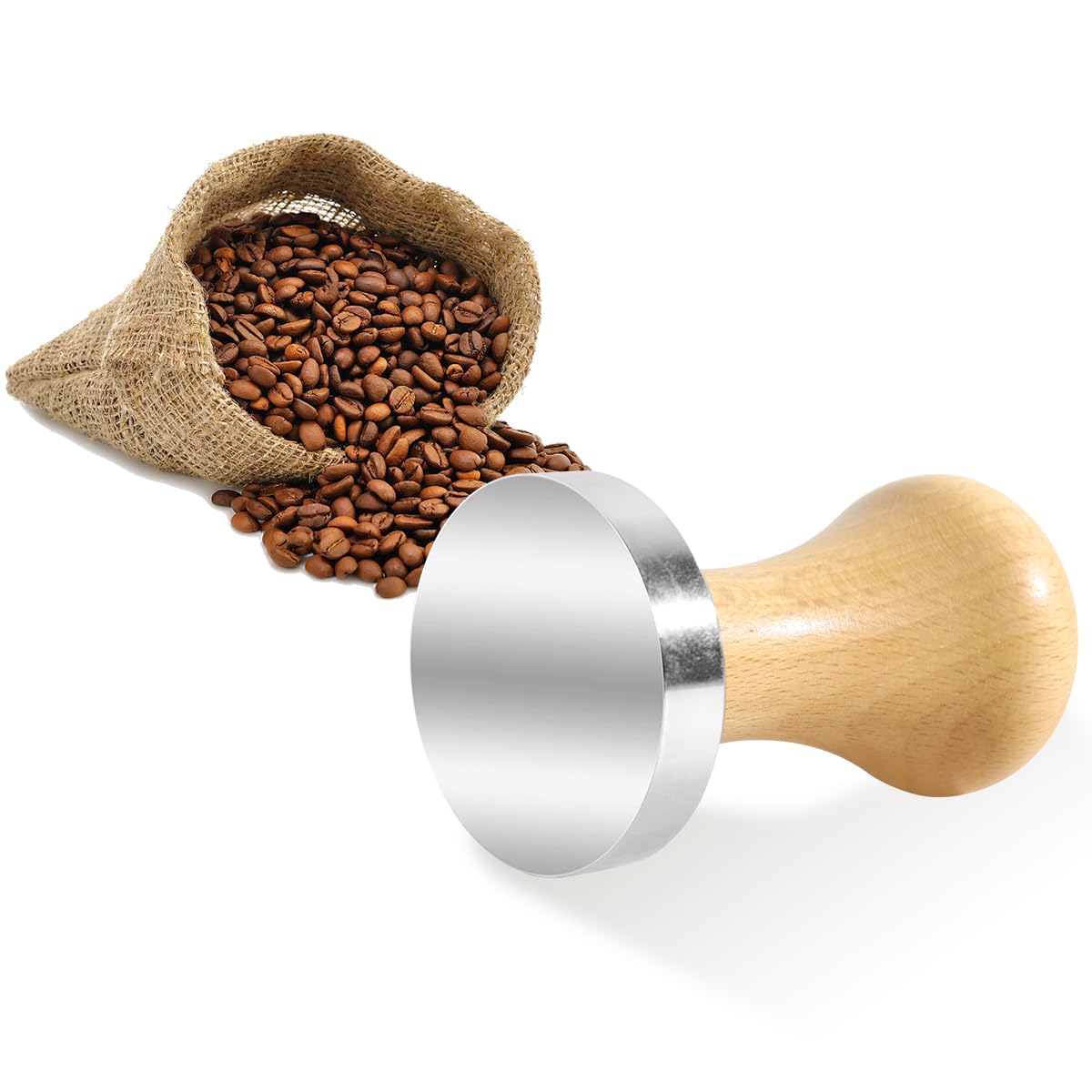 Supvox® 51mm Espresso Tamper Heavy Duty Metal Base Barista Coffee Tamper Elegant Solid Wooden Handle Espresso Tamper Espresso
