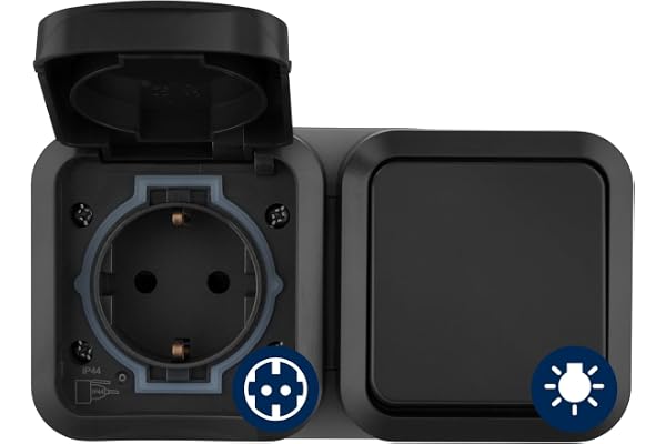 REV Uttag AquaStorm 0004970400 – A/W-strömbrytarkombi, IP55, ytmonterad, vågrätt