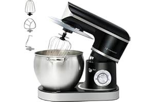 KRAFTLINE Imperial Küchenmaschine Knetmaschine: 2200W Leistungsstarker Aluminium Mixer, 6 Gänge, 8.5L Füllmenge, Edelstahl Design Spülfest, Ideal für Brot und Pizzateig, mit Multifunktionszubehör (Schwarz)
