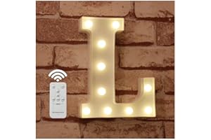 WHATOOK Letras Luminosas Decorativas con Luces LED, con temporizador inalámbrico y mando a distancia regulable, Color Blanco - Letra L