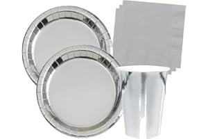 Isola Party Kit festa di compleanno tinta unita color Argento eco-friendly (16 piatti, 16 bicchieri, 20 tovaglioli)