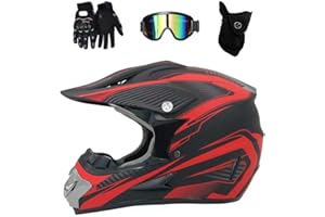 KHBTFNB Intégral Casque Motocross Ensemble, avec Lunettes Gants Masque, Jeunesse Enfant Hors Route Moto Casque Équipement de Protection, Downhill Enduro VTT MTB BMX Quad Dirt Bike Casque