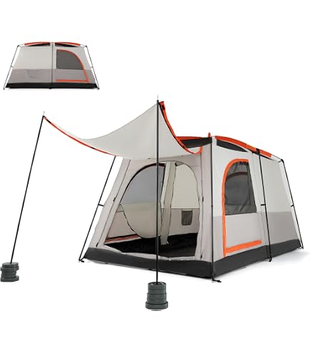 Tente Camping 4-6 Personnes GYMAX - Grand Pare-soleil, 2 Pièces Séparées, Double Toit Imperméable, Facile à Monter Et Robuste