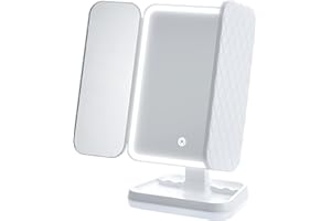 Miss Sweet Led Lighted Tabletop Mirror Trifold Makeup Mirror Vanity Mirror for Beauty Makeup (Sweet1 White)